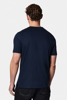 Koyu Lacivert Bisiklet Yaka Slim Fit Dar Kesim Nakışlı Pamuk T-shirt