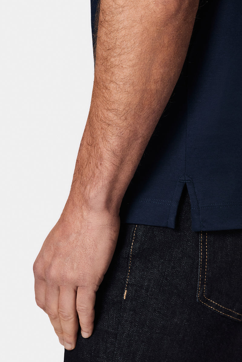 Koyu Lacivert Bisiklet Yaka Slim Fit Dar Kesim Nakışlı Pamuk T-shirt