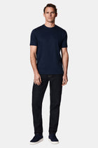 Koyu Lacivert Bisiklet Yaka Slim Fit Dar Kesim Nakışlı Pamuk T-shirt