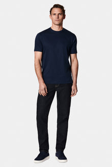 Koyu Lacivert Bisiklet Yaka Slim Fit Dar Kesim Nakışlı Pamuk T-shirt