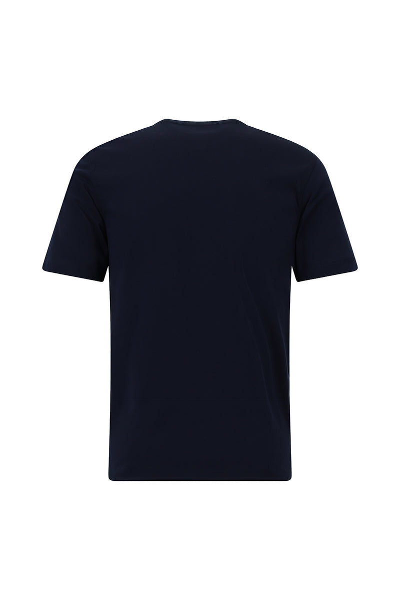 Koyu Lacivert Bisiklet Yaka Slim Fit Dar Kesim Nakışlı Pamuk T-shirt