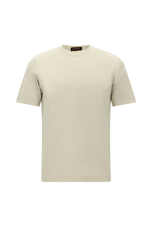 Açık Bej Bisiklet Yaka Slim Fit Dar Kesim Nakışlı Pamuk T-shirt