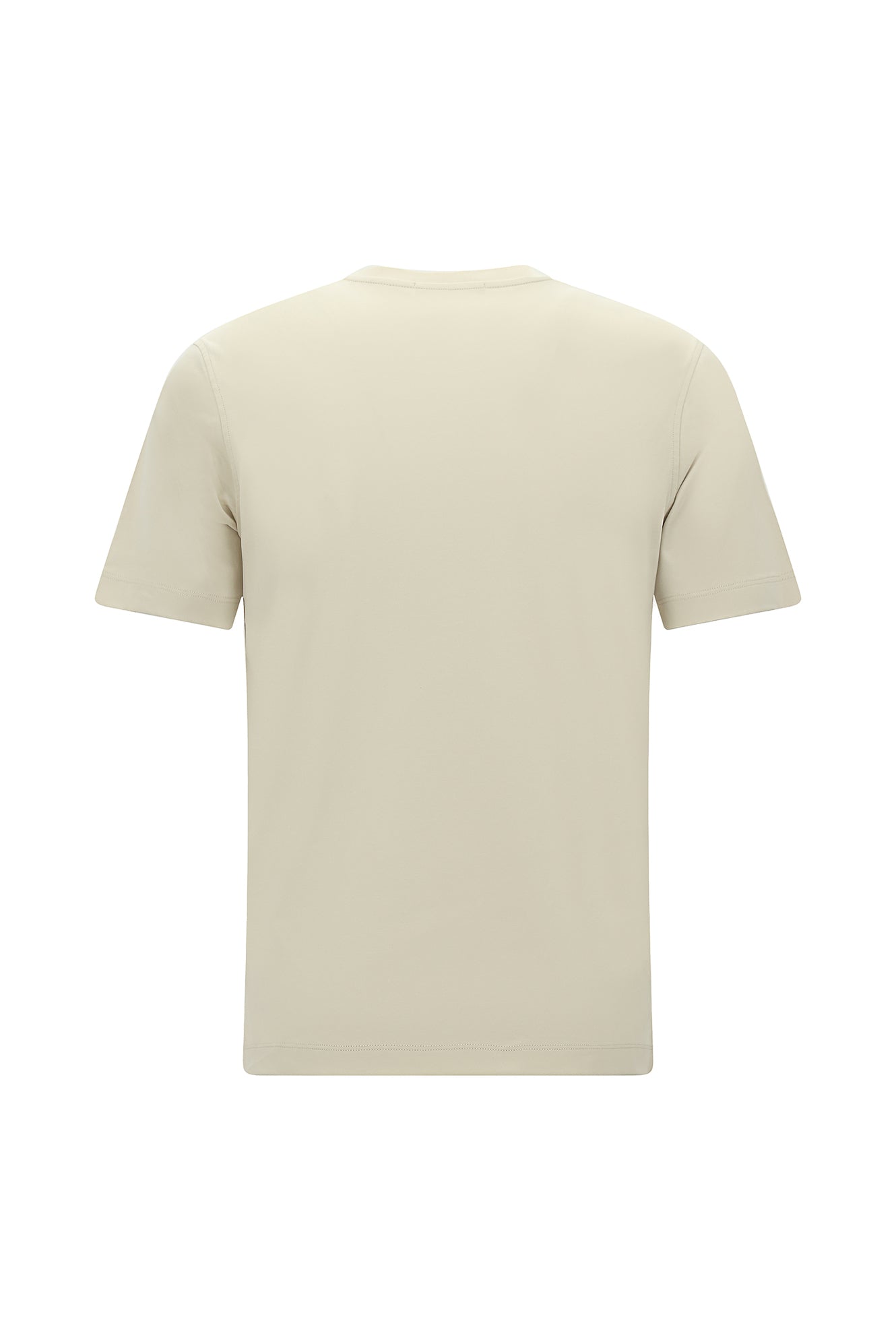 Açık Bej Bisiklet Yaka Slim Fit Dar Kesim Nakışlı Pamuk T-shirt