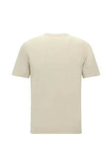 Açık Bej Bisiklet Yaka Slim Fit Dar Kesim Nakışlı Pamuk T-shirt