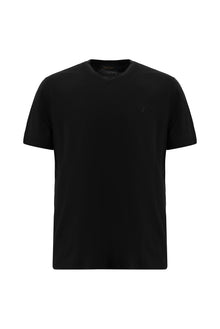 Siyah V Yaka Regular Fit Nakışlı Merserize Pamuk T-shirt