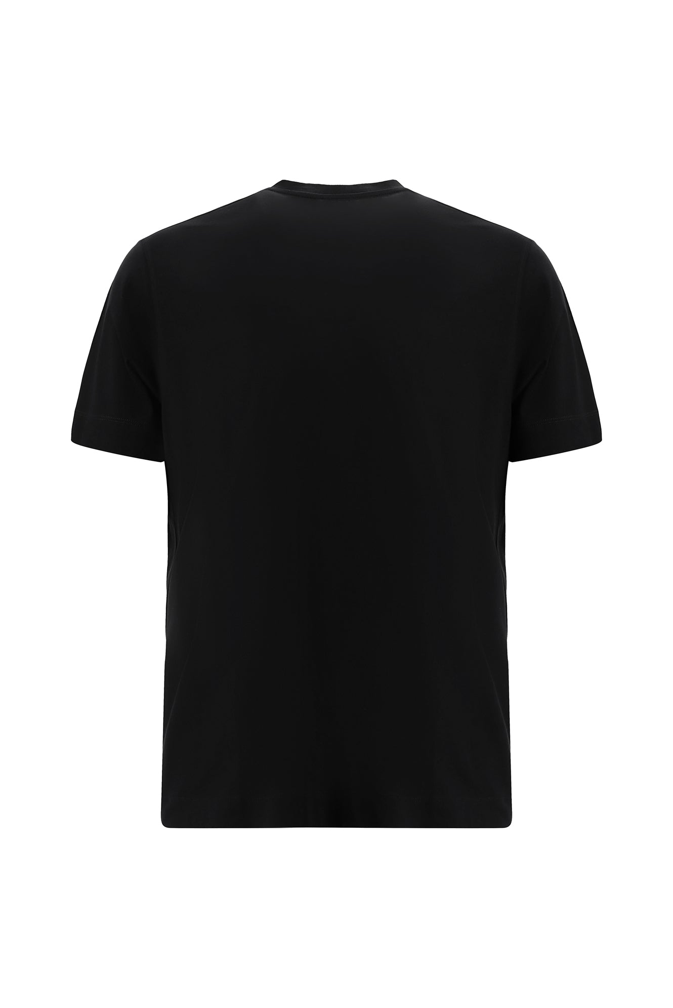 Siyah V Yaka Regular Fit Nakışlı Merserize Pamuk T-shirt