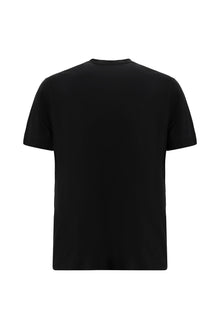 Siyah V Yaka Regular Fit Nakışlı Merserize Pamuk T-shirt