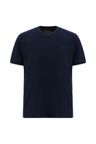 Koyu Lacivert V Yaka Regular Fit Nakışlı Merserize Pamuk T-shirt