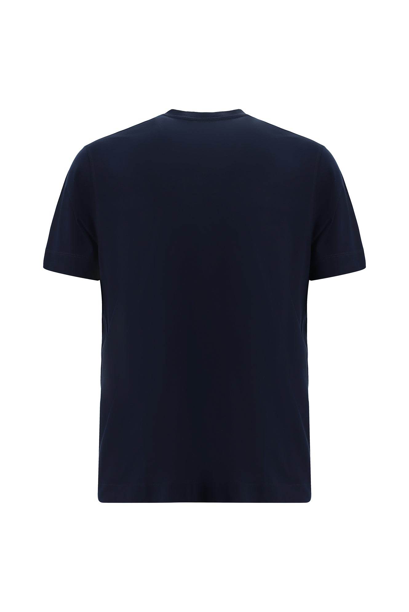 Koyu Lacivert V Yaka Regular Fit Nakışlı Merserize Pamuk T-shirt