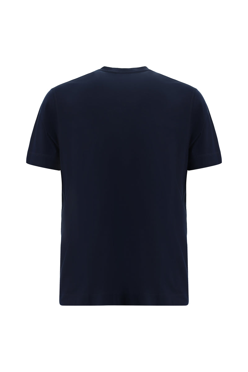 Koyu Lacivert V Yaka Regular Fit Nakışlı Merserize Pamuk T-shirt