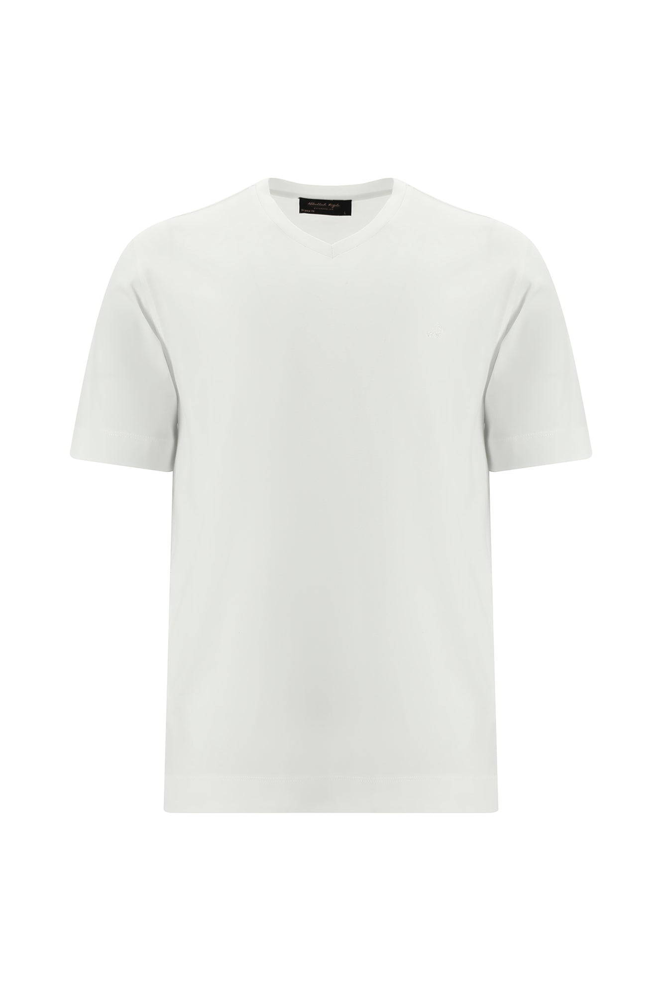 Beyaz V Yaka Regular Fit Nakışlı Merserize Pamuk T-shirt