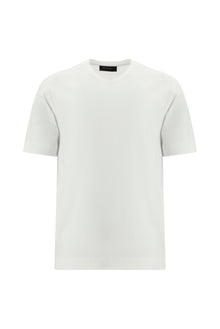 Beyaz V Yaka Regular Fit Nakışlı Merserize Pamuk T-shirt