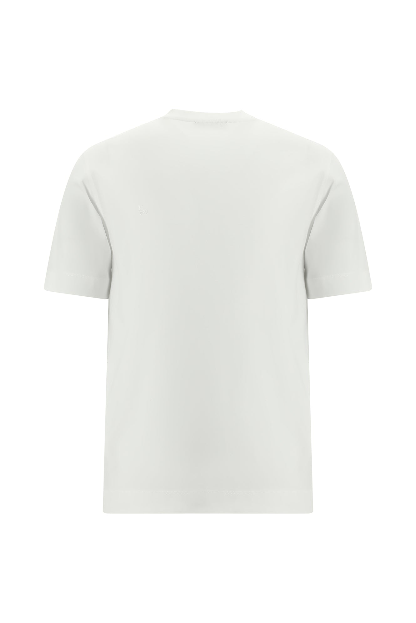 Beyaz V Yaka Regular Fit Nakışlı Merserize Pamuk T-shirt