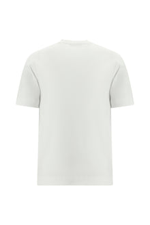 Beyaz V Yaka Regular Fit Nakışlı Merserize Pamuk T-shirt