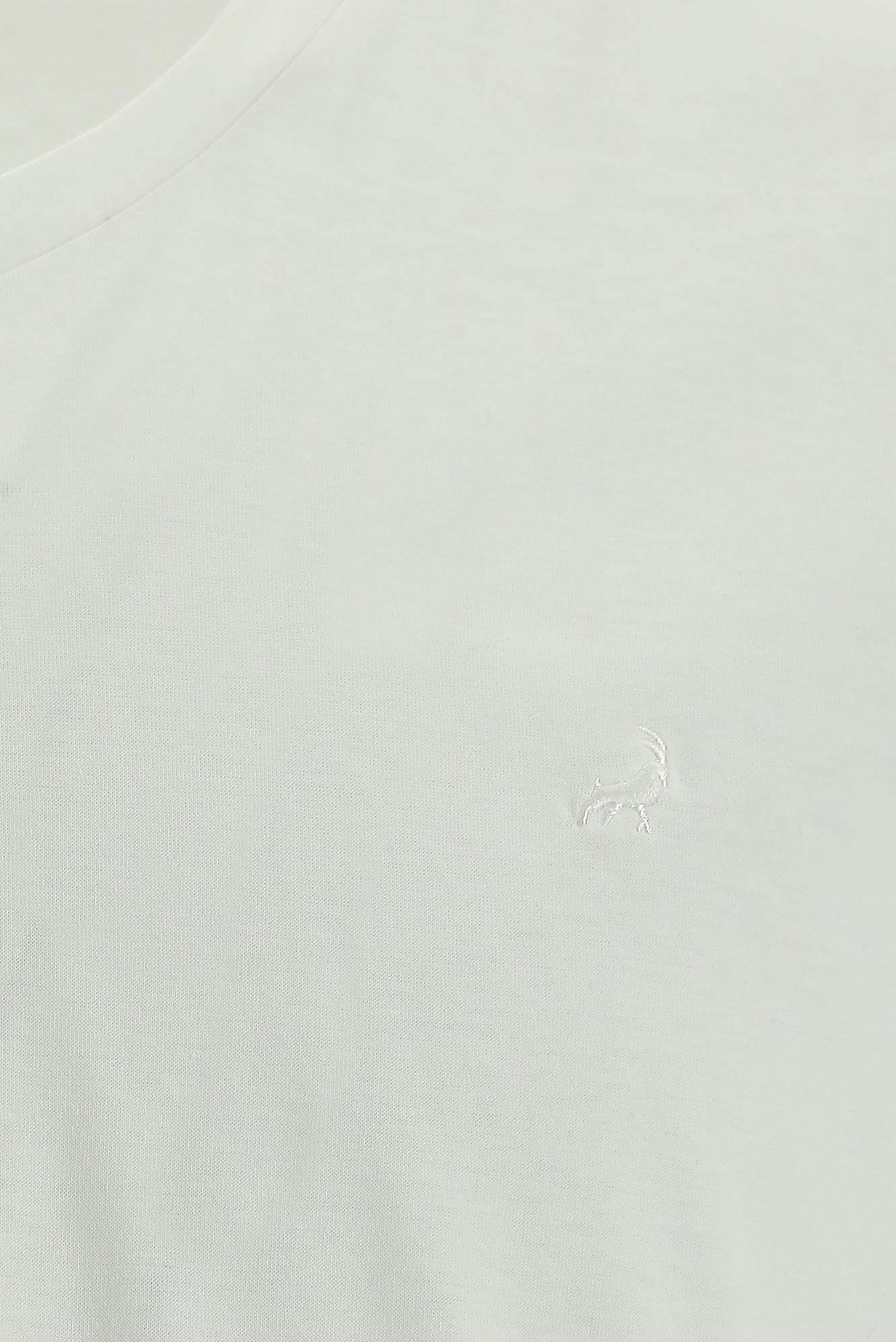 Beyaz V Yaka Regular Fit Nakışlı Merserize Pamuk T-shirt