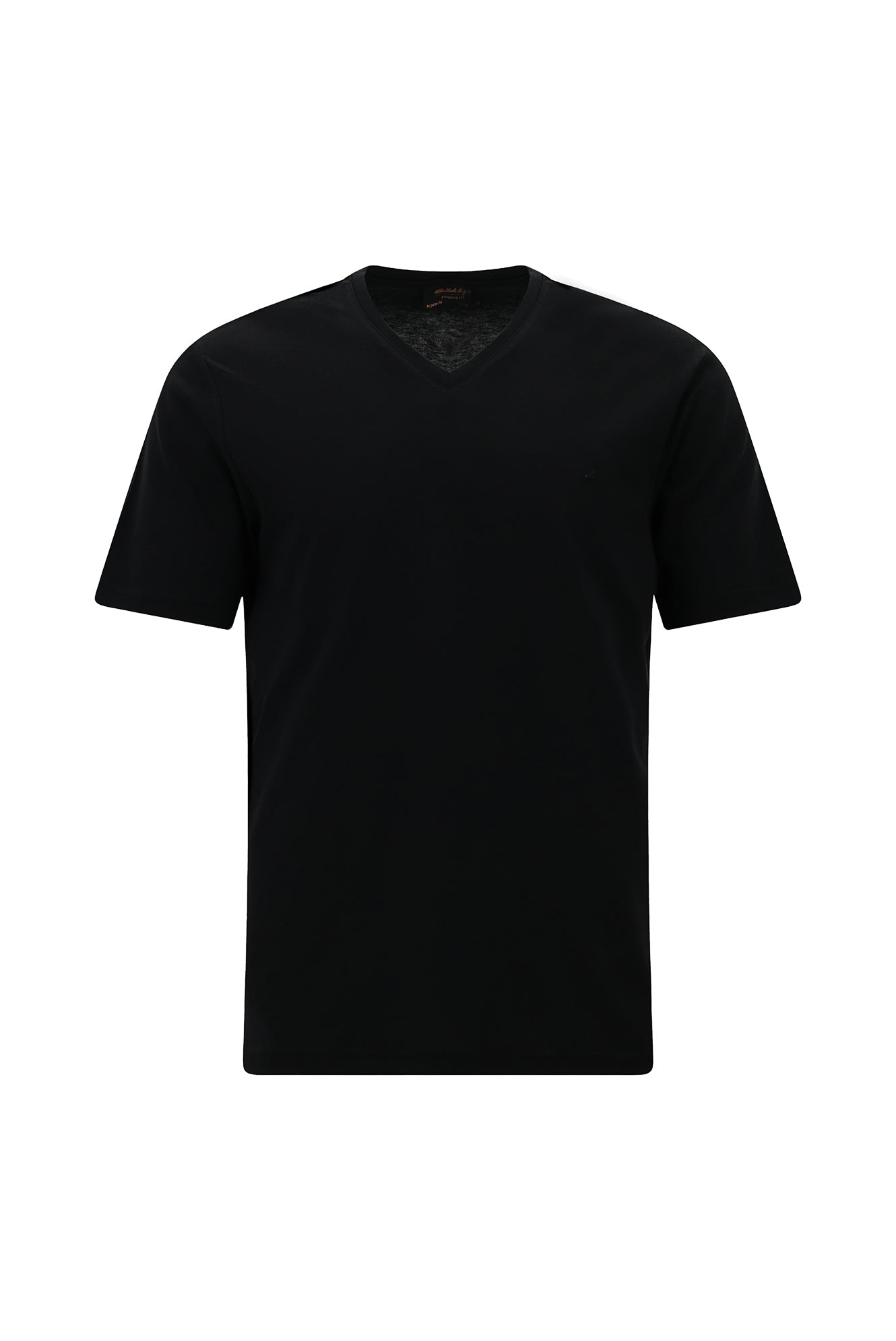 Siyah V Yaka Regular Fit Nakışlı Pamuklu T-shirt