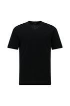 Siyah V Yaka Regular Fit Nakışlı Pamuklu T-shirt