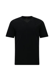 Siyah V Yaka Regular Fit Nakışlı Pamuklu T-shirt