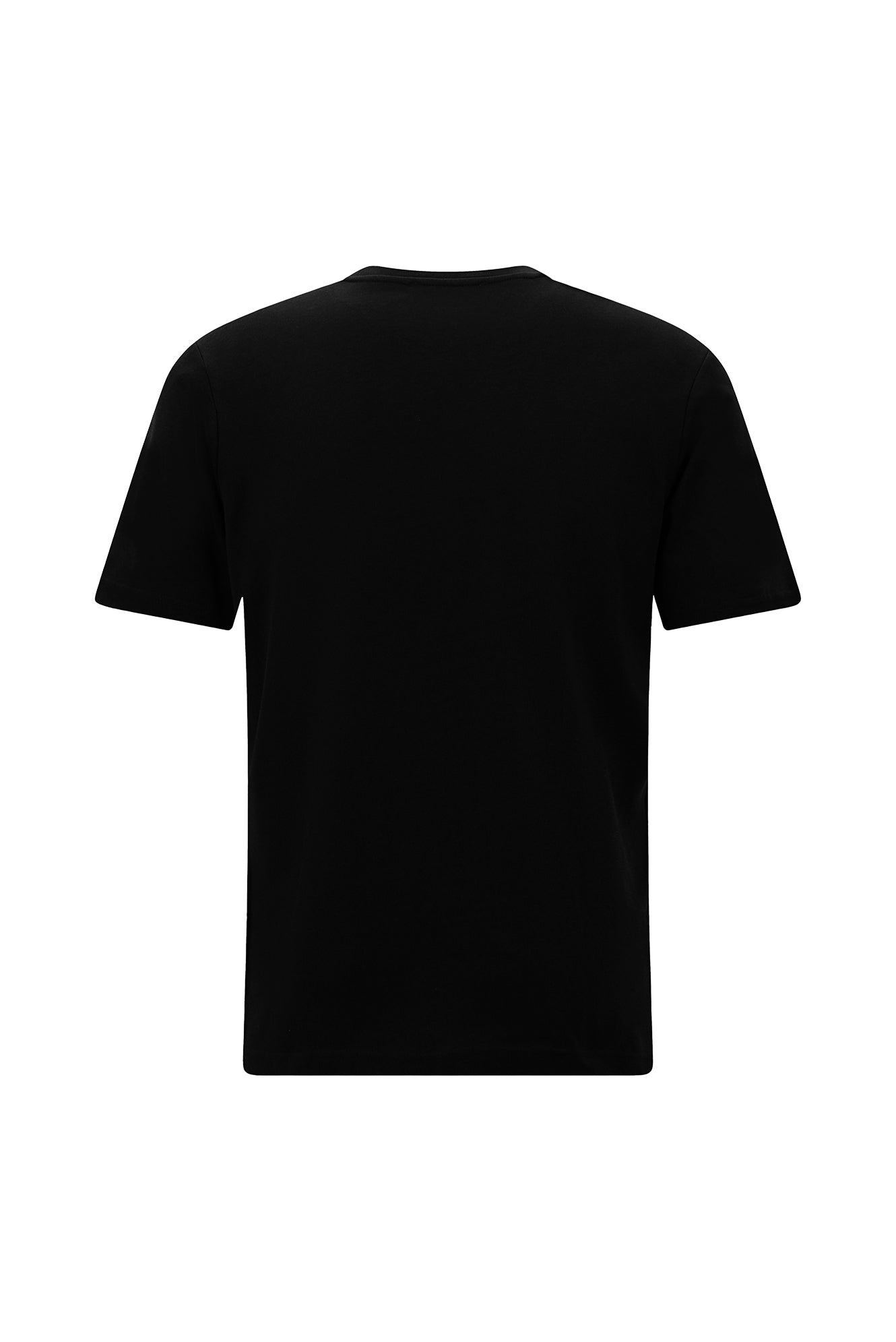 Siyah V Yaka Regular Fit Nakışlı Pamuklu T-shirt