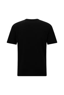 Siyah V Yaka Regular Fit Nakışlı Pamuklu T-shirt