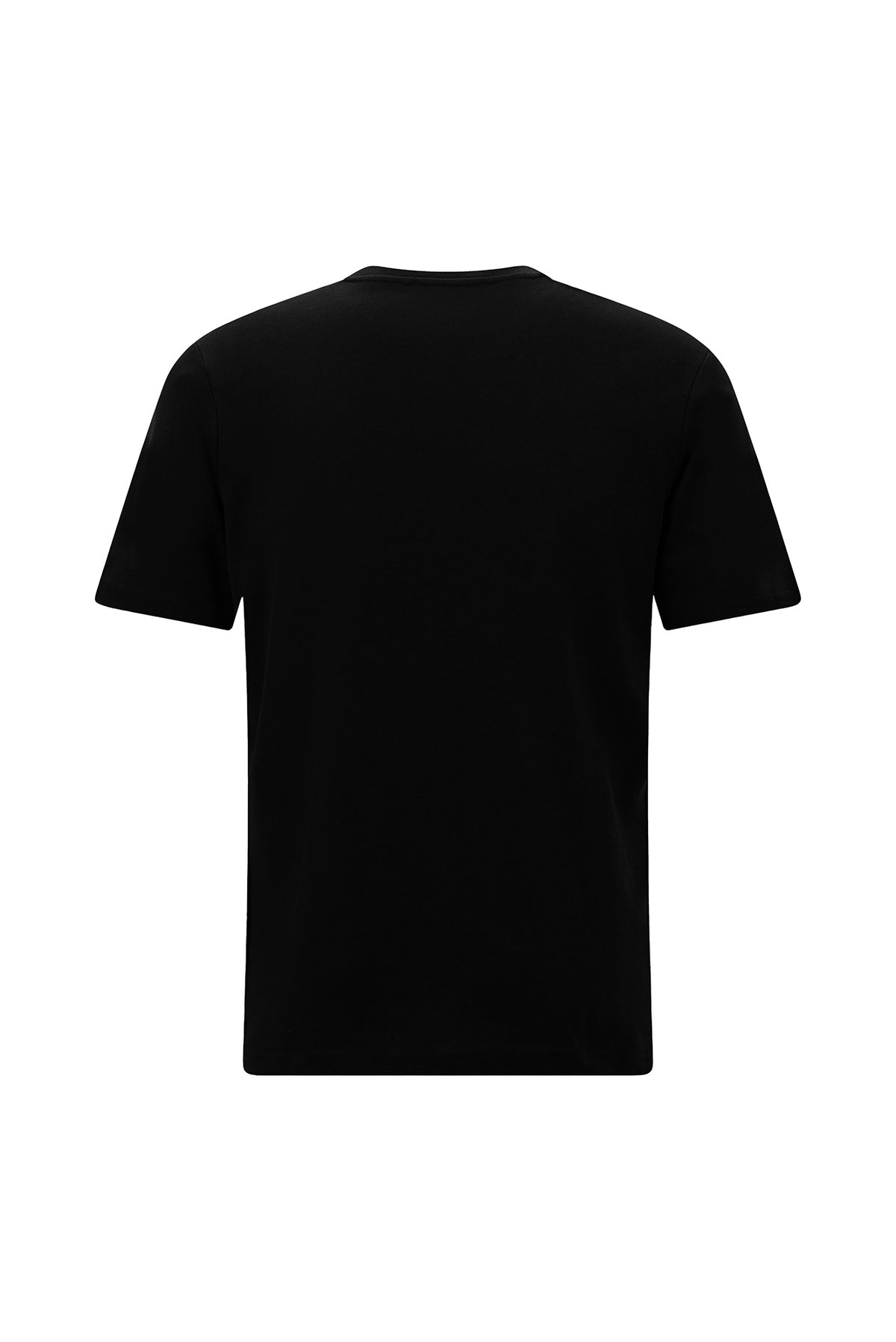 Siyah V Yaka Regular Fit Nakışlı Pamuklu T-shirt
