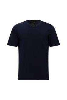 Lacivert V Yaka Regular Fit Nakışlı Pamuklu T-shirt