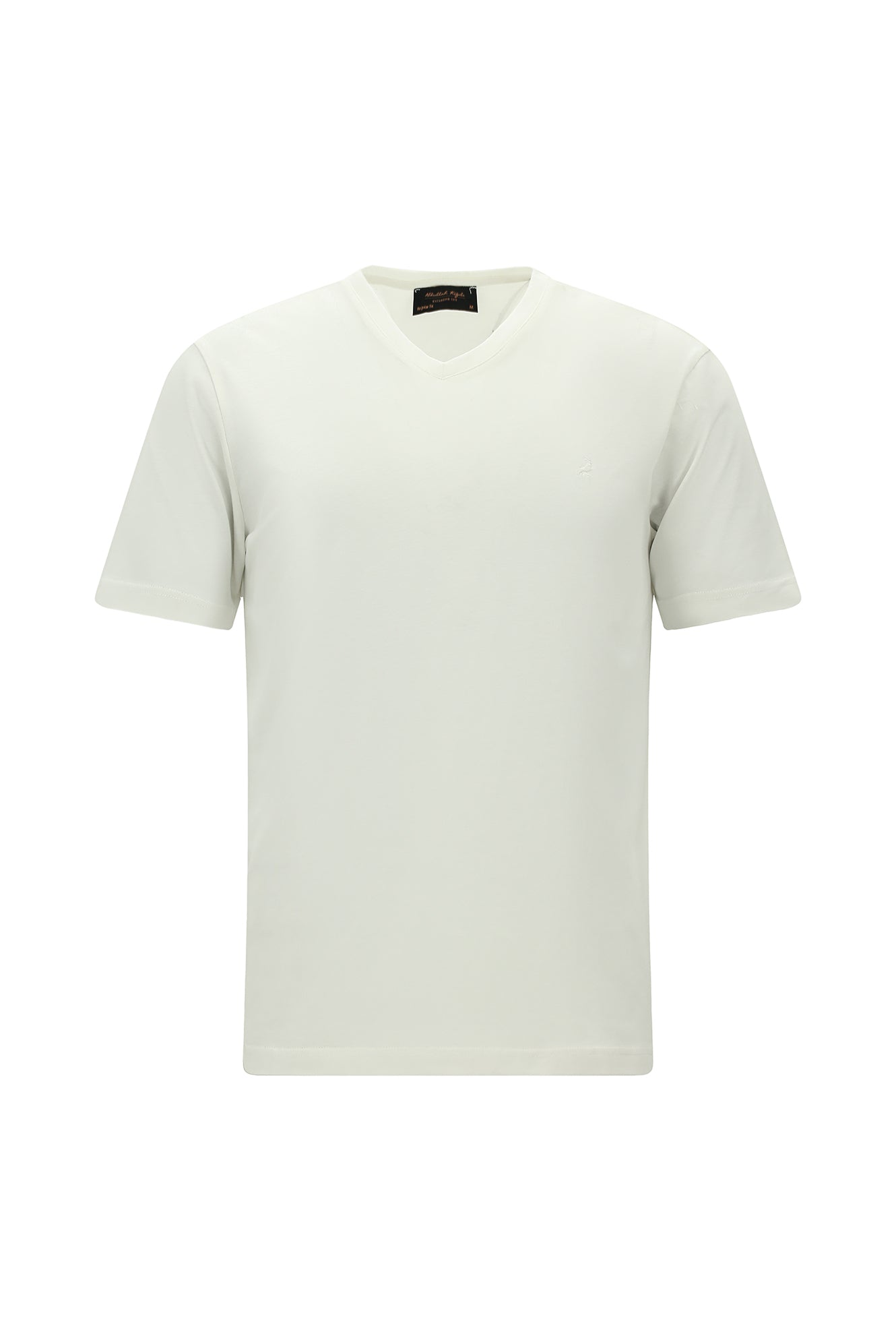 Kırık Beyaz V Yaka Regular Fit Nakışlı Pamuklu T-shirt