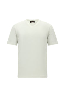 Kırık Beyaz V Yaka Regular Fit Nakışlı Pamuklu T-shirt