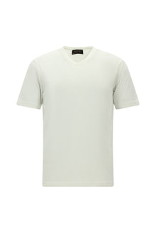 K?r?k Beyaz V Yaka Regular Fit Nak??l? Pamuklu T-shirt-Abdullah Ki??l?